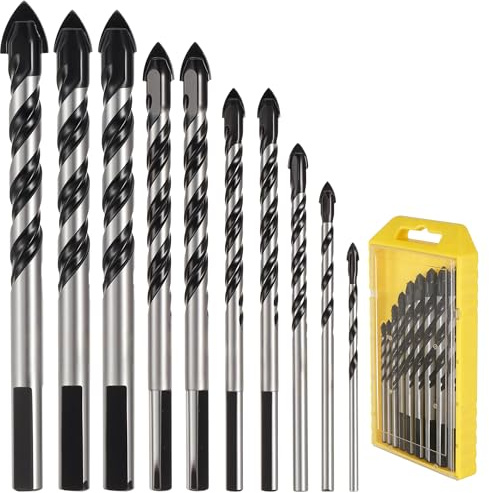 10pcs Masonry Drill Bit Set – Carbide Drill Bits for Tiles, Glass, Brick & Concrete, Tungsten Steel Alloy Tile Drill Bit Kit with 3/4/5/6/8/10/12mm Sizes, Long-Life Masonry Drill Bits for Marble Wood