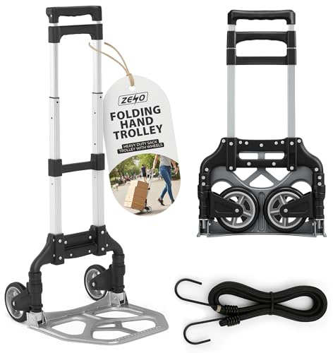 ZENO Folding Hand Truck | Sack Barrow with Bungee Rope | Foldable Hand Trolley | Heavy Duty Aluminium Sack Truck for Luggage, Home, Office, Warehouse | Foldable Hand Trolley | 80kg Capacity