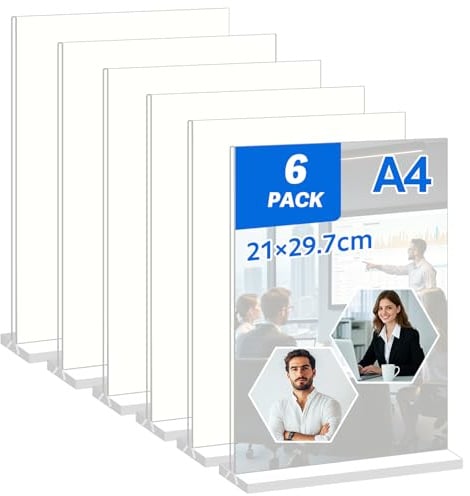 6 Pièces Présentoir A4 Transparent Support Présentoir de Table A4 Conception en Forme de T, Porte-Document en Acrylique Porte Affiche Idéal pour la Publicité, les Menus et les Présentoirs Photos