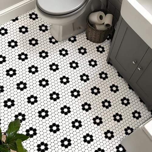 Celestdeco Black White Dot Floor Tiles 10Pcs Kitchen Bath Hallway 30×30cm