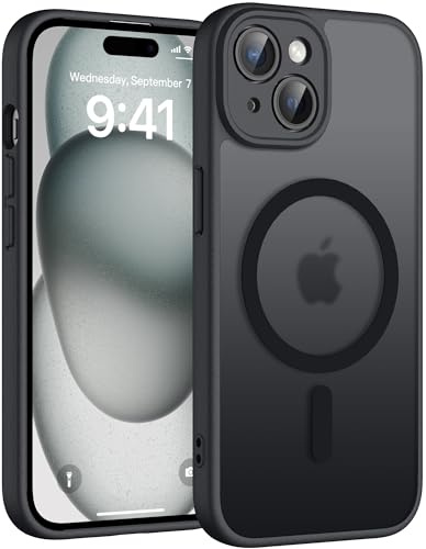 Helssitot Magnetisch für iPhone 15 Hülle, Schwarz | mit Magsafe Militär-Grade Stoßfest Kratzfest Anti-Fingerabdruck Rückseite Matt Handyhülle für iPhone 15 6,1 Zoll