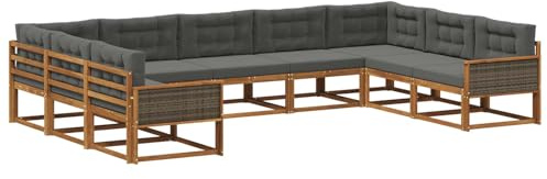 vidaXL Outdoor-Sofagarnitur mit Kissen 9 pcs Natur und Anthrazit, Zeitgemäße Gartenmöbel, modernes Sofa-Set, gemütliche Lounge für den Pool, Sitzgruppe für den Garten