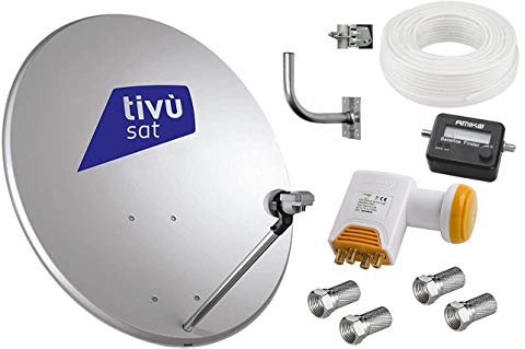 KIT SATELLITE:PARABOLA 80 CM+LNB 4 USCITE+CAVO+FINDER+STAFFA+SPINOTTI