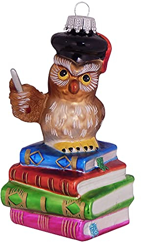 Krebs Glas Lauscha - Christbaumschmuck/Weihnachtsbaumanhänger aus Glas - Eule - Motiv: Lehrer - Größe: 10 cm