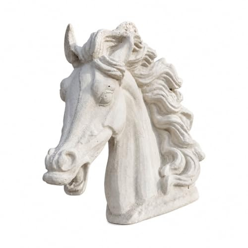 Fanuli Manufatti - Statua Scultura testa di cavallo in cemento bianco e polvere di marmo, Ideale per l'esterno