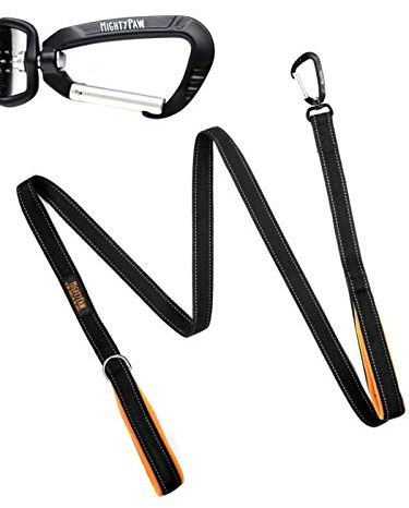 Mighty Paw Hundeleine mit Zwei Griffen, 1,8 m, Doppelleine mit Verkehrsgriff und Karabinerhaken 2 Griffe für große Hunde und Puller (schwarz)