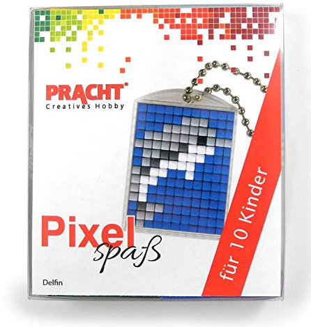 Pixel P90058-06501 Spaß Bastelset Delfin, mit 10 Medaillons zum Pixeln, einfaches Stecksystem ohne Bügeln und Kleben, für Kindergeburtstag, Bastelnachmittag, Schulen und Kitas