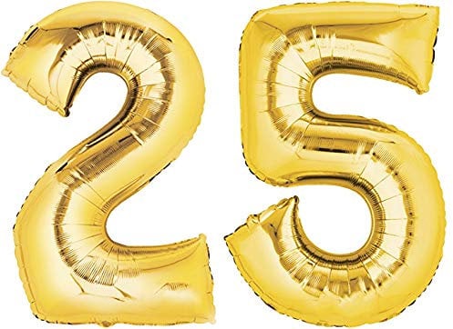Folienballon Zahl 25 XL Gold ca. 70 cm hoch - Zahlenballon für Ihre Geburstagsparty, Jubiläum oder sonstige feierliche Anlässe (Nummer 25)