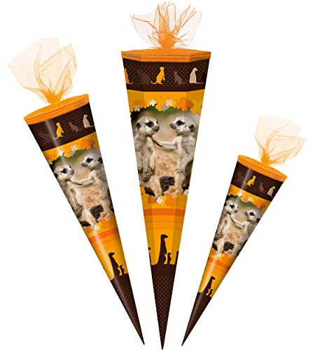 alles-meine.de GmbH Schultüte - lustige Tiere/Erdmännchen - 50 cm - rund - Tüllabschluß - Zuckertüte - mit/ohne Kunststoff Spitze - Markneukirchen - Jungen Mädchen - Tier Wal..