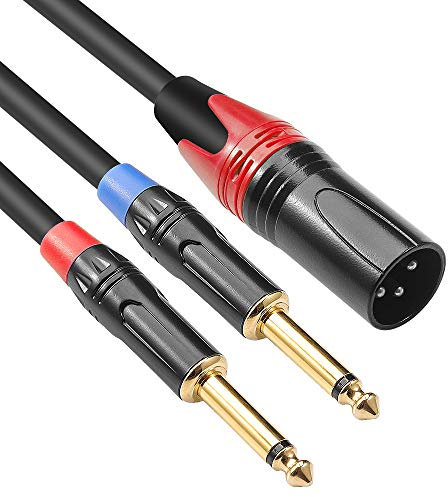 DISINO Dual 1/4 inch to XLR Male Y Splitter Cable,Male XLR to Dual 6.35mm TS Mono Plug Microphone Audio Converter Adapter - 10 feet