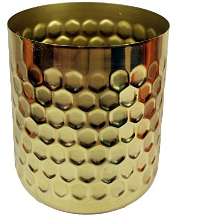 Leaf Honeycomb Metal Planter, Mixed Materials, Gold, 18cm