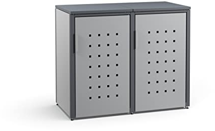 MEISTERBOX – 2er Mülltonnenbox Mülltonnenverkleidung mit Flachdach - 240L - Korpus Signalgrau/Pfosten & Dach Anthrazit