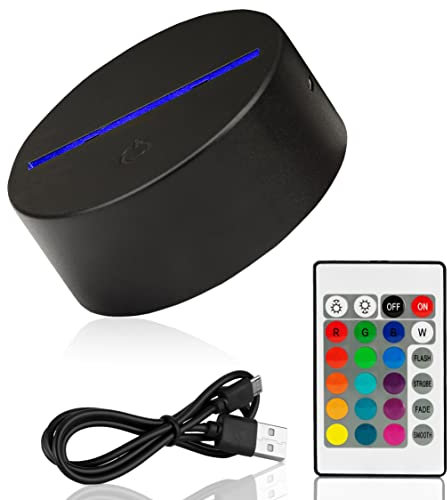 jovalus 3D LED Lichtsockel Nachtlicht Lampensockel als Ersatz oder selber bauen. Inklusive Fernbedienung USB Kabel 3D Illusion Lampe 7 Farben. Als Deko Licht Sockel für Maker