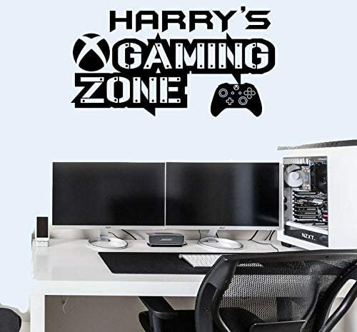 Gaming Zone Personalised Wall Stickers Xbox 1 Controller Gamer Vinyl Decals Decor Xbox ONE UK Seller (Black, W100xH60cm)