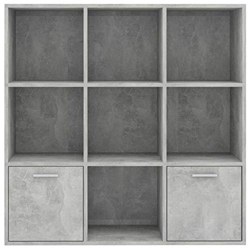 Tidyard Libreria Grigio Cemento 98x30x98 cm in Truciolato,con 7 Cubi Aperti e 2 Ante