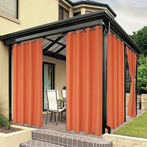 BONZER Outdoor Curtains for Patio Water Resistant Heavy Privacy Light Filtering Grommet Outside Curtains for Porch, Pergola, Gazebo, 1 Panel, 54W x 84L inch, Mecca Orange