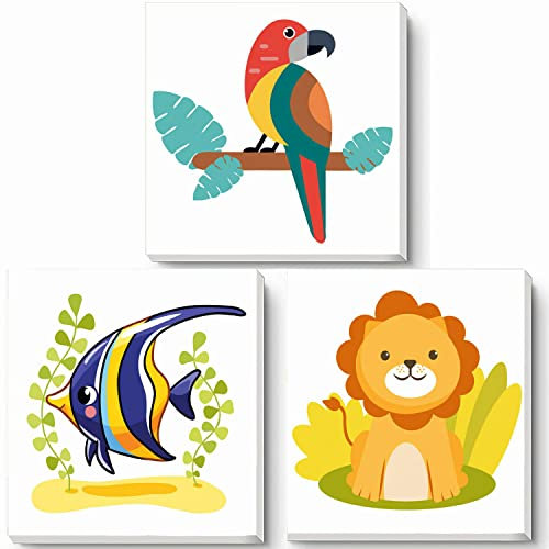 Hiolife Paint by Numbers for Kids & Beginner, DIY Acrylic Painting Gift Kits - 8 x 8 inch 3 Pack (Wooden Framed)