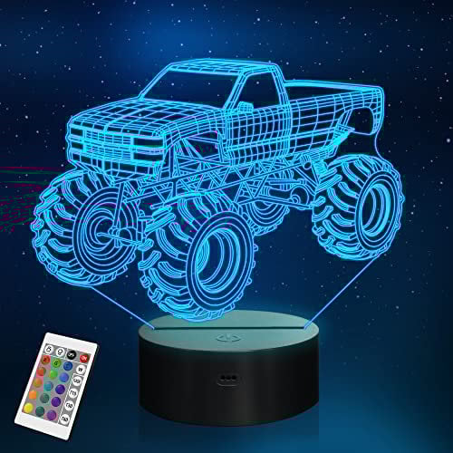 YuanDian Monster Truck Nachtlichter für Kinder, Auto 3D Lampe, 16 LED Farbwechsel mit Fernbedienung & Timer Schlafzimmer Dekoration, Ideen Geburtstag Weihnachten