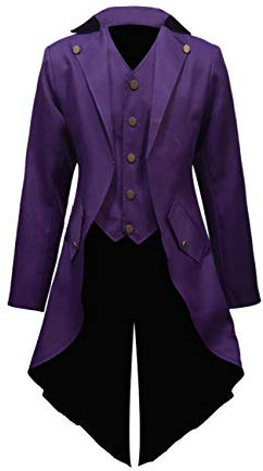 Crubelon Steampunk Giacca vintage da uomo gotico vittoriano Frock cappotto uniforme - viola - Large