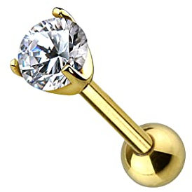 Piercingfaktor Piercing 585 Gold Stecker Knorpel Daith mit klaren Kristall Glitzer Ohr Cartilage Tragus Helix Ohrpiercing Barbell Stab Gelbgold 3mm