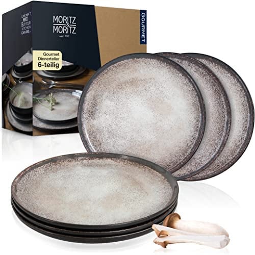 Moritz & Moritz VIDA Lot de 6 assiettes à dîner Beige - Pour 6 personnes - Porcelaine - Passe au lave-vaisselle et au micro-ondes