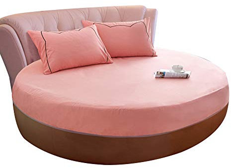 ShiningLove Bettlaken-Set, einfarbig, reine Baumwolle, rund, Spannbetttuch, Matratzenauflage, 200/220 cm, Hochzeit, Einweihungsgeschenk, Rosa, Durchmesser 220 cm