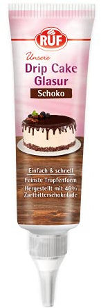 RUF Drip Cake Glasur Schoko, Schokoladen-Glasur in der Tube, zum Glasieren von Tropfen-Kuchen, Naked-Cakes, Cupcakes & Torten, glutenfrei, 1 x 125g