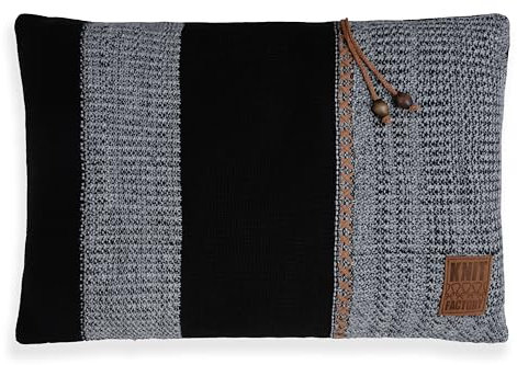 KNIT FACTORY - Roxx Dekokissen - Sofakissen - Kissenhülle mit Kissenfüllung - Kissen 60x40 - Schwarz/Grau