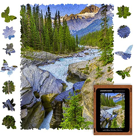 UNIDRAGON Original Wooden Jigsaw Puzzles - Nature Mountain Creek, 250 pcs, Medium 12.2x9, Beautiful Gift Package, Unique Shape Best Gift for Adults and Kids
