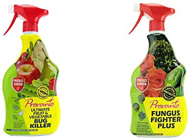 Provanto 86600246 Ultimate Fruit and Vegetable Bug Killer, Insecticide Protects For up to Two Weeks, 1L, Ready-To-Use & 86600250 Fungus Fighter Plus, Fungicide Protects For 3 Weeks, 1L, Ready-To-Use