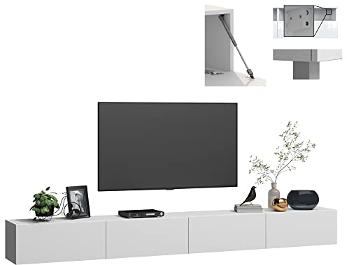 4housedesign® Meuble TV Mural 240 cm | Board lowboard Table Television Salon Table TV | Meuble Tele Suspendu Meuble Bas TV 55 Zoll - Armoire Meuble TV 240 cm Longueur Blanc Mat