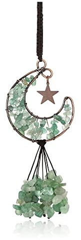 CrystalTears Ornement à suspendre en aventurine verte faite à la main Arbre vie enveloppée de lune pierres de cristal de guérison de voiture rétroviseur à suspendre Acceissories mur décoration