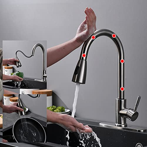 Robinet De Cuisine à Capteur Tactile, Robinet Cuisine Rabattable, Mitigeur Cuisine Avec Douchette, Robinet Acier Inoxydable, Mitigeur Evier Avec Douchette Mode Double, Robinet D'éVier Pivotant 360 °