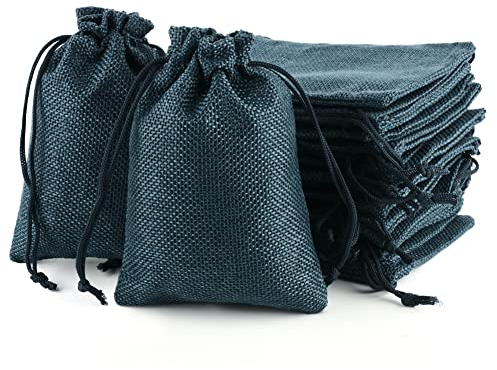 MAOOY 25 Stück Jutesäckchen, 13x18cm Jute Beutel mit Kordelzug, Klein Leinensäckchen, Adventskalender Säckchen, Geschenksäckchen für Schmuck, Aufbewahrung, Hochzeit, Weihnachten, DIY (Navyblau)