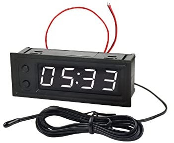 FBBULES 0.39” 3 in 1 Auto Uhr, DC 5-50V Thermometer Digital Voltmeter Elektronisch Uhr Messung Instrument LED Anzeige für SUV, Motorrad, Boot