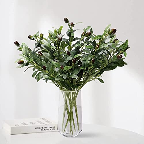 LOMOHOO Lot de 6 Branches d'olivier artificielles, Fausses Branches d'olivier, Plantes artificielles Verdure, Feuilles d'olivier, Branches de Fruits, Arrangement Floral pour Vase, décoration de