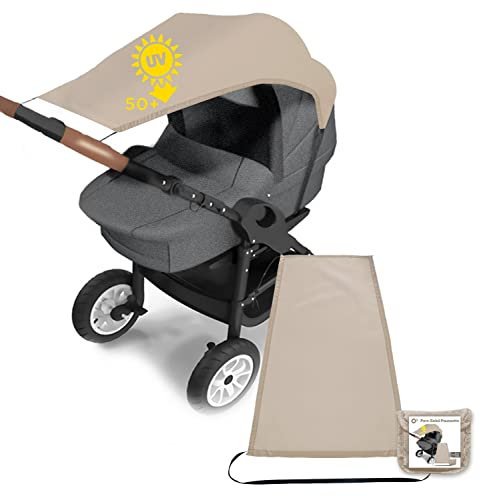 Parasol universal para cochecito, 1 sombrilla para cochecito, lona anti-UV UPF50+, parasol ajustable para capazo | Bolsa de almacenamiento incluida (marrón)