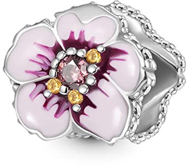 GNOCE Fiore Ciondolo Charms Argento 925 Dangle Bracciali/Collana Gioielli Regalo Per Le Donne Ragazze Moglie Figlia (Fiore di ciliegio rosa)