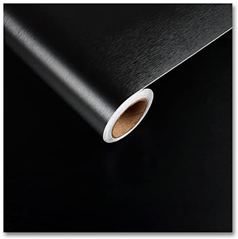 CRE8TIVE Schwarz Edelstahl Gebürstet Tapete Selbstklebend 60cm x 300cm Dick Möbelfolie Selbstklebend Folie für Möbel Küchenfolie Hitzebeständige Folie Geschirrspüler Wasserfest Fototapete