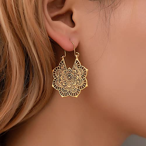 TseenYi Boho Gypsy Mandala Blumen Ohrringe Vintage Baumeln Ohrringe Retro Metall Hohl Mandala Ohrringe Gold Mandala Tropfen Reifen Ohrringe Blume Baumeln Ohrringe Schmuck Für Frauen Und Mädchen