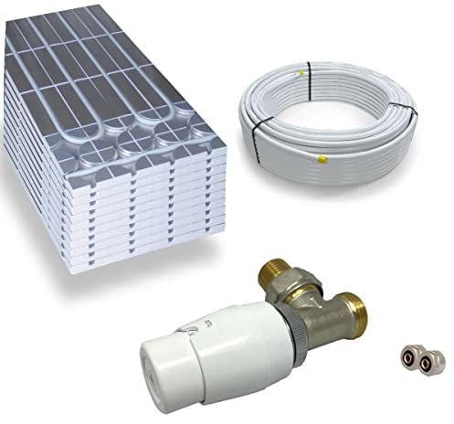 Warmwasser Trockenestrich Fußbodenheizung HoWaTech DRY Komplett Set 5/10m² Dämmplatte 30mm EPS WLG 035 DEO und RTL Ventil Ausführung Eck, Heizfläche:5.00m²