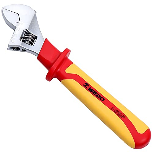 WEDO Llave inglesa ajustable aislada, longitud de 200 mm, llave inglesa, alicates VDE 1000 V, apertura de boca hasta 24 mm, acero al cromo vanadio