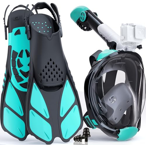 Lealinga Snorkel Set Adults, Full Face Snorkel Mask with Flippers