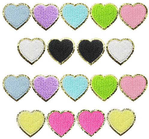 Yayatty Herzförmige Chenille Patches, 18 Stück - Selbstklebend für Kleidung, Jacken, Jeans, Hüte, Rucksäcke & DIY Dekorationen