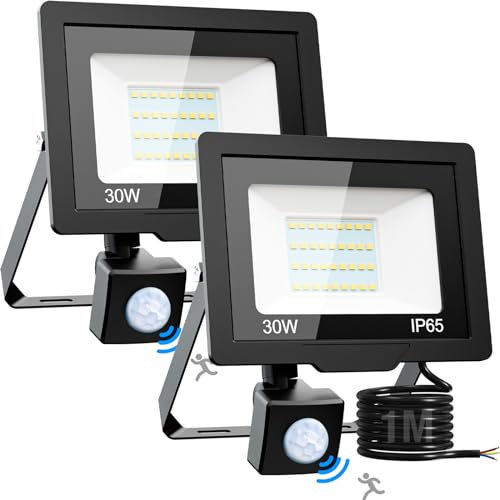 nipify 2Packs Security Lights Outdoor Motion Sensor, 30W 3000LM LED Flood Lighting with IP65 Waterproof, 6500K Cool White Pir Floodlight Mains Powered for Outside Garage External
