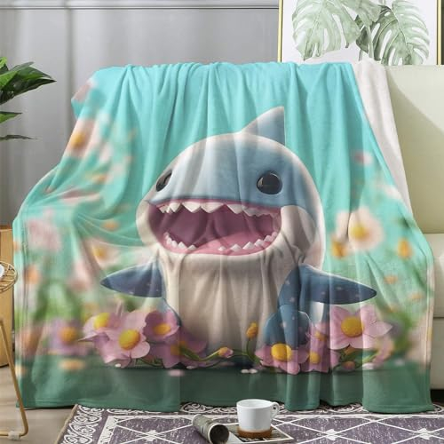 Kuscheldecke Flauschig Hai, Decke Wolldecke 150x200 Cartoon, Flanell Sofadecke Blanket XL, Fleecedecke Wohndecke Schlafdecke Winter Warm Weich, Deko Decken für Couch Bed