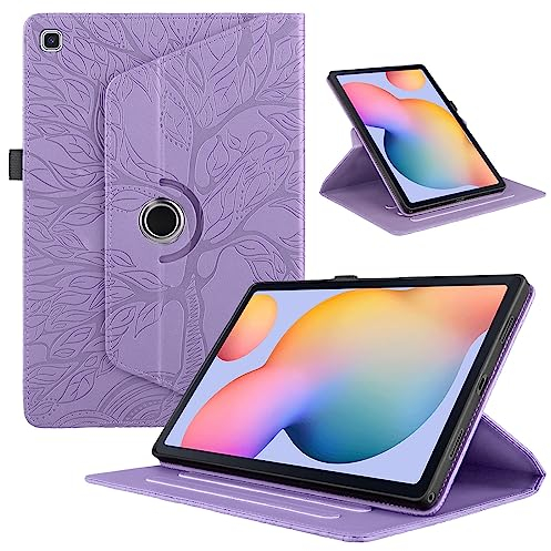 TEDTIKJT Funda para Samsung Galaxy Tab A 10.1 2019 SM-T510/T515/T517 PU Cuero Folio Tablet Protectora Cover 360°Carcasa Giratoria de ángulo Múltiple con Soporte Función, Violet Árboles