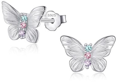Ohrringe für Mädchen Kinder Ohrstecker Nickelfrei 925 Sterling Silber mit Schmetterling Anhänger Mädchenohrringe Hypoallergen Silberohrringe Stecker Multicolor Zirkronia