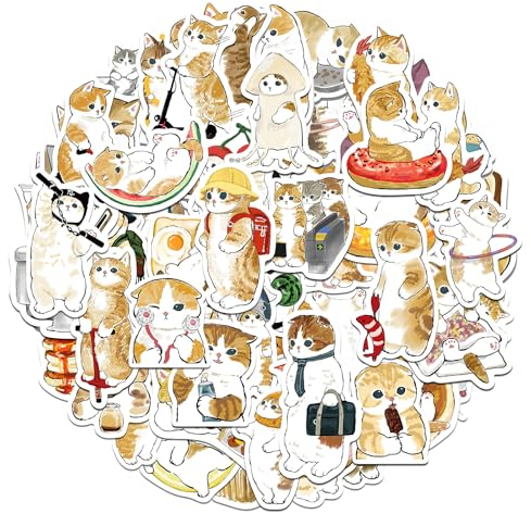 Amaxiu 64PCS Funny Cat Stickers, Vinyl Waterproof Cute Decals Kawaii Stickers DIY Decorative Stickers for Water Bottle Laptop Phone Luggage Skateboard