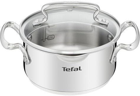 Tefal Duetto + Olla de 16 cm de acero inoxidable para inducción con tapa de cristal (Duetto+, 16 cm)